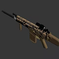Camouflage Tactical Rifle With Scope And Tan Components For Military Operations