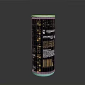Black Beverage Can With Golden Patterns Barcode And Nutritional Information 3d model