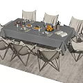 Stylish Outdoor Table with Comfortable Chairs and Dining Setup Featuring Dishes Fruits and Drinks