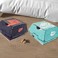 Stylish Shaped Carpets with Nike Logo in Blue Orange and White on Bedroom Wooden Floor