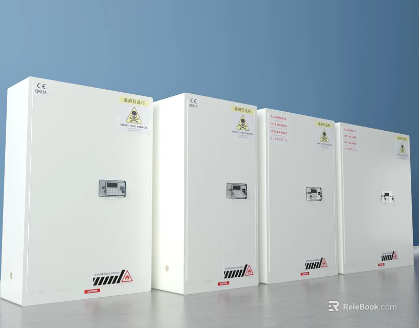 White Electrical Control Cabinets With CC Logo And Front Panel Design 3d model 