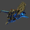 Futuristic Sci Fi Spaceship Design With Metallic Exterior And Blue Accent Lights