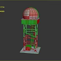 Red and White Tower Structure With Metal Frame Dome And Square Base 3d model