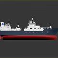 Modern Warship With Blue Red Hull Multi Deck Bridge And Upper Structure 3d model