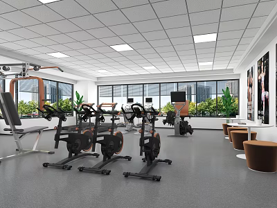 Modern Gym Interior With Fitness Equipment And Natural Light 3d model