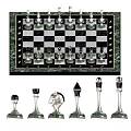 Exquisite Chess Set Design With Green Black Chessboard And Decorative Metallic Pieces