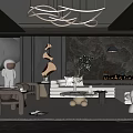 Modern Luxury Living Room Interior Design With Art Decor Chandelier Sofa And Marble Accents