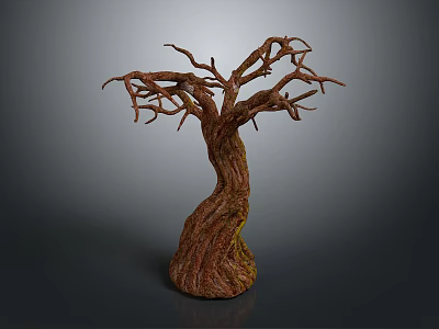 Unique Dead Tree with Twisted Trunk and Leafless Branches on Gray Background 3d model
