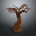 Unique Dead Tree with Twisted Trunk and Leafless Branches on Gray Background 3d model