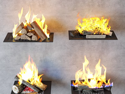Garden Decorative Fire Features With Burning Wood And Flames In Various Styles 3d model