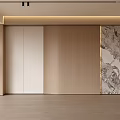 Modern Background Wall Design With Wooden Panels And Marble Accent In Neutral Tones