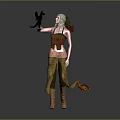 Fantasy Game And Movie Character With Green Hair Brown Top Green Pants Holding Black Creature