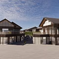 Modern Commercial Street With Glass Curtain Walls Storefronts And Unique Roof Design