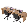 Modern Wooden Reception Desk With White Countertop Laptops And Black Chairs