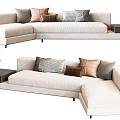 Modern Beige Sectional Sofa with Multiple Colorful Patterned Cushions and Side Table 3d model