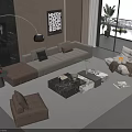 Elegant Modern Sofa and Coffee Table Set With Beige Striped Cushions Black Marble and Rug