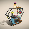Commercial Kitchen Equipment Workstation Featuring Stove Oven Shelf And Cooking Utensils