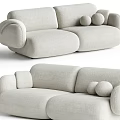 Light Gray Fabric Two Seater Sofa With Rounded Armrests And Round Cushions 3d model