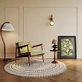 Stylish Green Leisure Chair With Floor Lamp Side Table And Decorative Painting