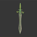 Ornate Decorative Sword With Golden Hilt Cross Shaped Pommel Gemstone Inlays And Engraved Blade