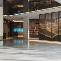 Modern Hotel Lobby Interior Design With Marble Floor Decorative Screens And Green Plants