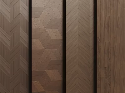 Various Wooden Flooring Patterns Including Herringbone And Geometric Designs In Brown Tones 3d model