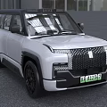 Electric White SUV with Modern Rugged Design Black Roof Unique Grille and Green License Plate