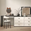 Modern Dressing Table with White Stool Mirror and Decorative Items 3d model