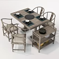 Modern Wooden Dining Table Set With Four Chairs And Side Shelf Cabinet
