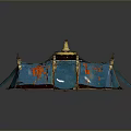 Decorative Furniture With Blue Fabric Golden Accents Tent Like Design And Wooden Base
