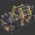 Mechanical Architectural Structure With Yellow Blue Frames And Platform Design