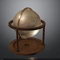 Vintage Globe Display On Wooden Stand With Supporting Frame And Base