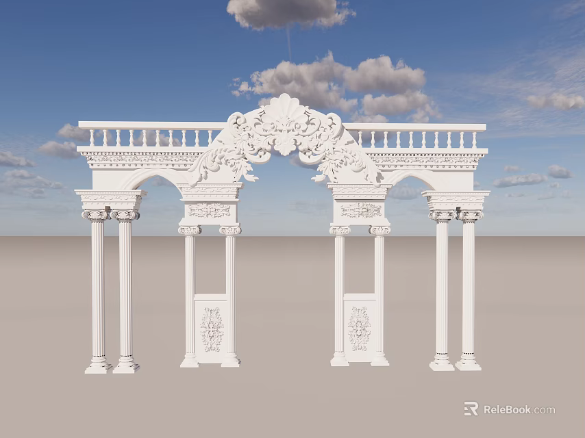 Elegant White Classical Architectural Structure With Arches Columns And Carved Ornaments 3d model 