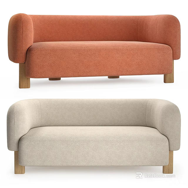 Modern Interior With Comfortable Orange Beige Fabric Sofa And Wooden Legs 3d model 