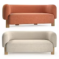 Modern Interior With Comfortable Orange Beige Fabric Sofa And Wooden Legs