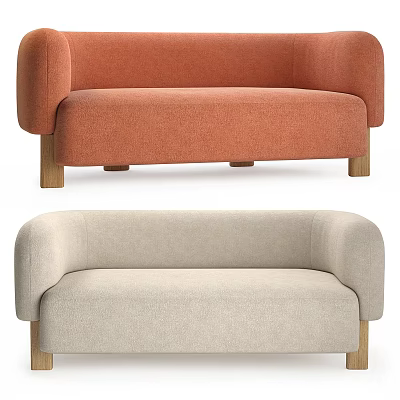 Modern Interior With Comfortable Orange Beige Fabric Sofa And Wooden Legs 3d model