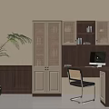 Modern Desk Interior Design With Brown Cabinet Black Chair And Green Plant