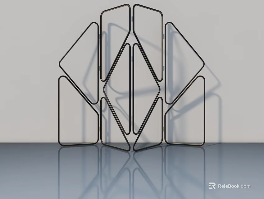 Modern Geometric Hinged Door Design With Abstract Linear Structure And Reflective Base 3d model 