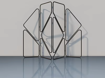 Modern Geometric Hinged Door Design With Abstract Linear Structure And Reflective Base 3d model