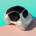 Futuristic ROHNO Car With Silver Body And Black Roof Round Headlights On Colorful Gradient Background