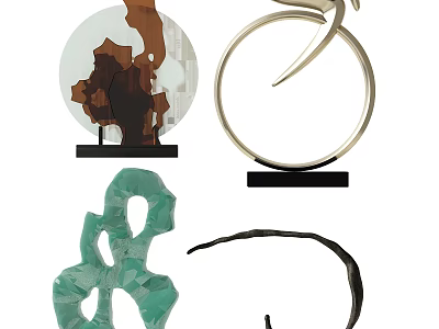Modern Decorative Ornament Set With Abstract Sculptural Shapes And Metal Glass Bases For Home 3d model