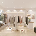 Modern Fashion Clothing Store Interior With Hanging Apparel Mannequins Green Plants And Lighting