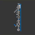 Industrial Equipment With Blue Frame Pipes Valves And Control Panel