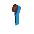 Blue Handheld Device with Red Green Circular Top and Black Control Button 3d model