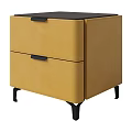 Modern Yellow Bedside Table With Two Drawers Black Handles And Black Legs