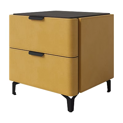 Modern Yellow Bedside Table With Two Drawers Black Handles And Black Legs 3d model