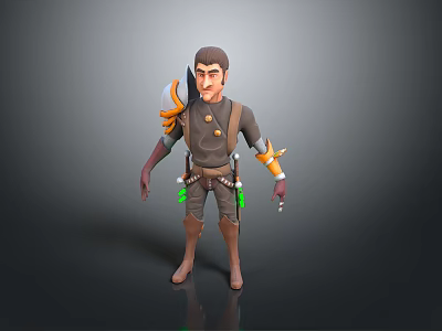 3D Fantasy Adventurer Character With Brown Outfit And Green Equipment Details 3d model