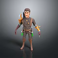 3D Fantasy Adventurer Character With Brown Outfit And Green Equipment Details