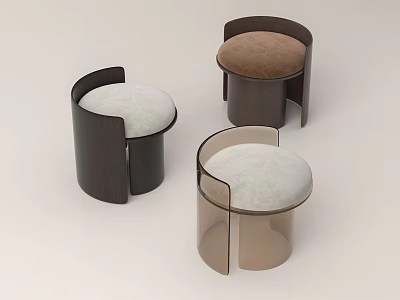 Modern Sofa Stools With Wooden And Acrylic Frames And Upholstered Seats 3d model