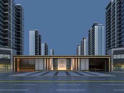 Modern Entrance Gate With High Rise Buildings Symmetrical Design Marble Facade And Spacious Driveway 3d model